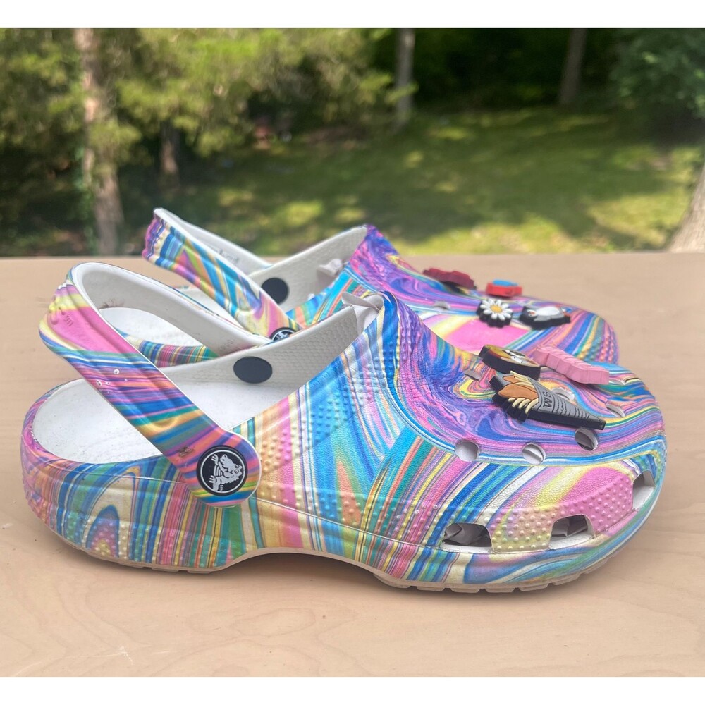 Tie Dye Look Crocs Clogs Strap Men's 5/ Women's 7 Comfort Casual Fun Safe Feet